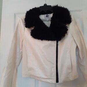 Juicy Couture faux Fur And faux leather Ribbed White motorcycle Jacket M